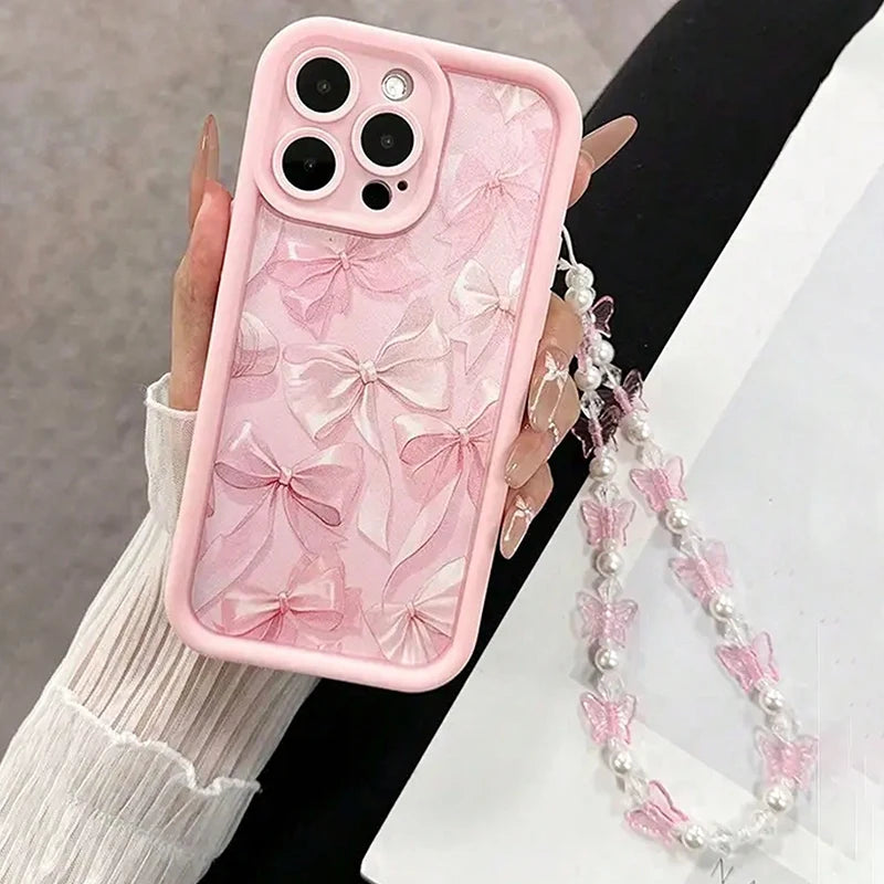 Pink Bow Silicone Butterfly Charm Case for iPhone 7–17 Pro Max Series