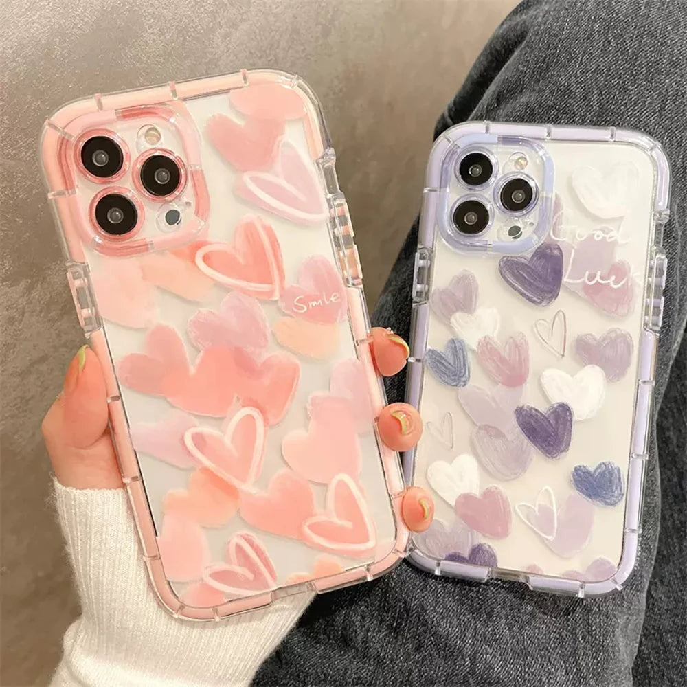Clear Love Heart Shockproof Silicone Case for iPhone 11–17 Pro Max Series