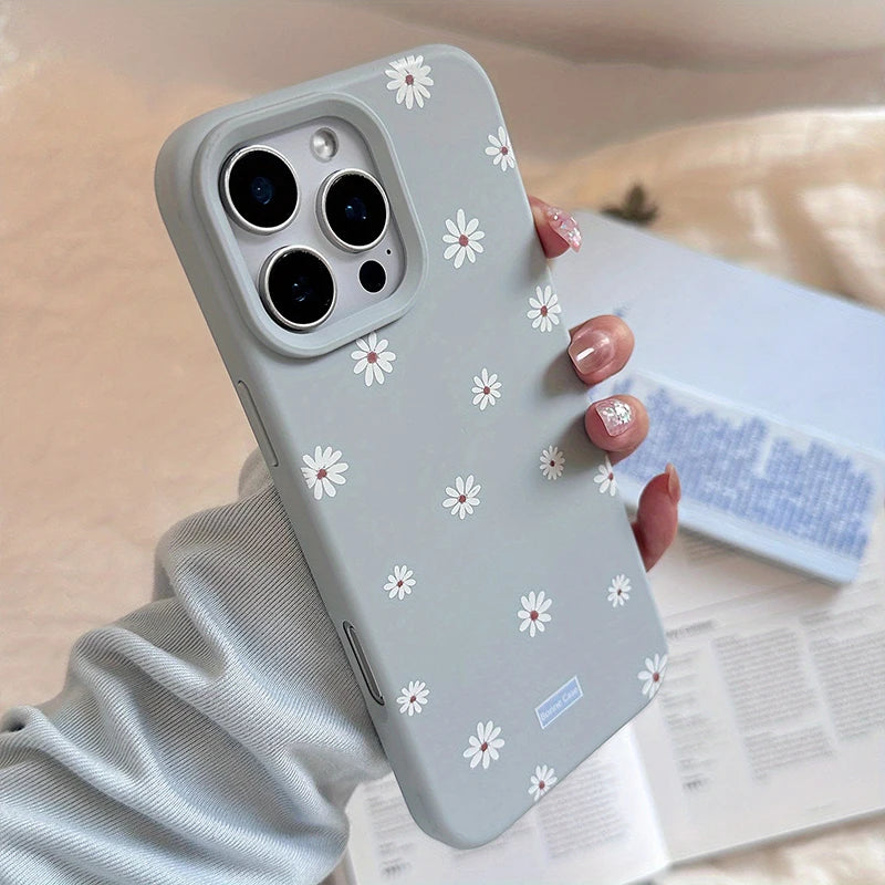 Cute Daisy Flower Shockproof Silicone Case for iPhone 11–17 Pro Max Series