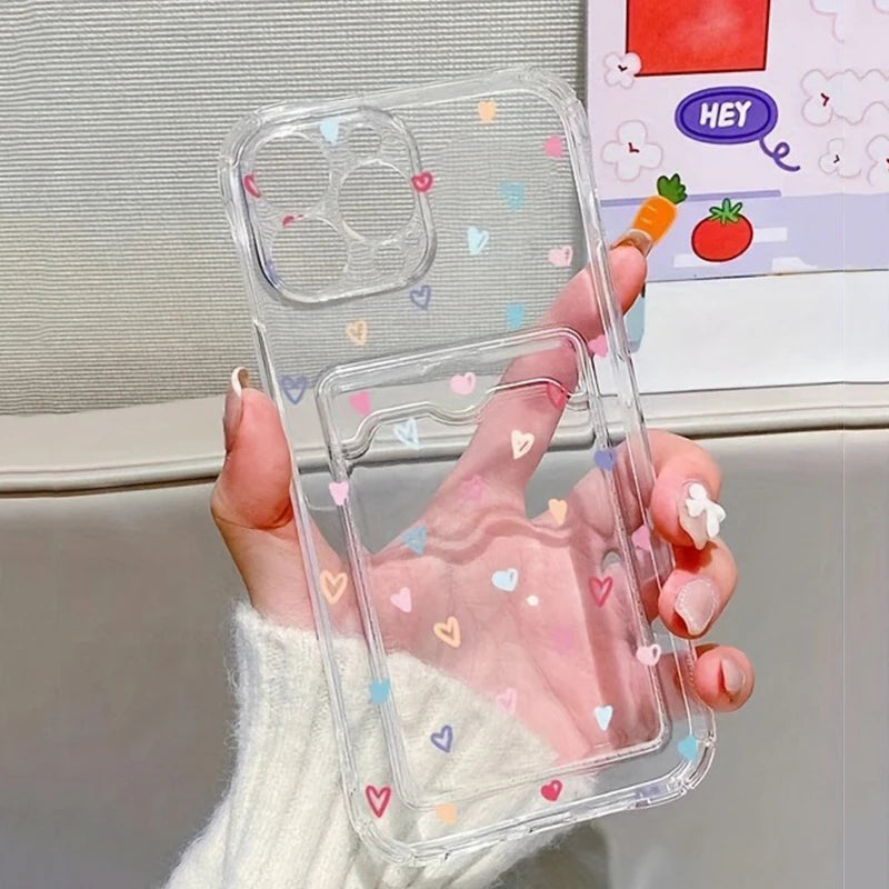 Colorful Heart Card Slot Phone Case for iPhone 7–17 Pro Max Series