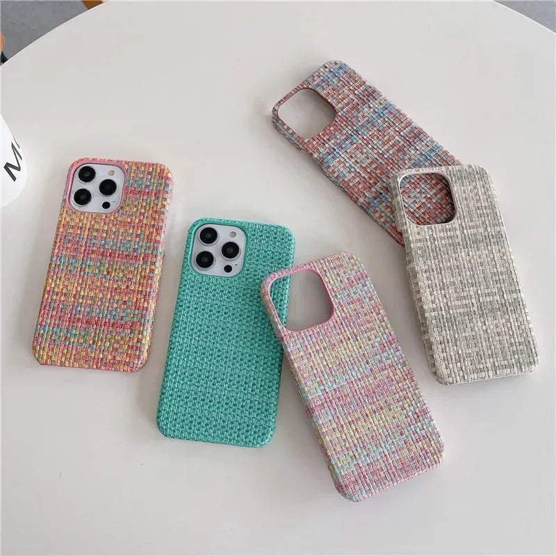Luxury Braided Cloth Texture Silicone Shockproof Case for iPhone 11–16 Pro Max Plus