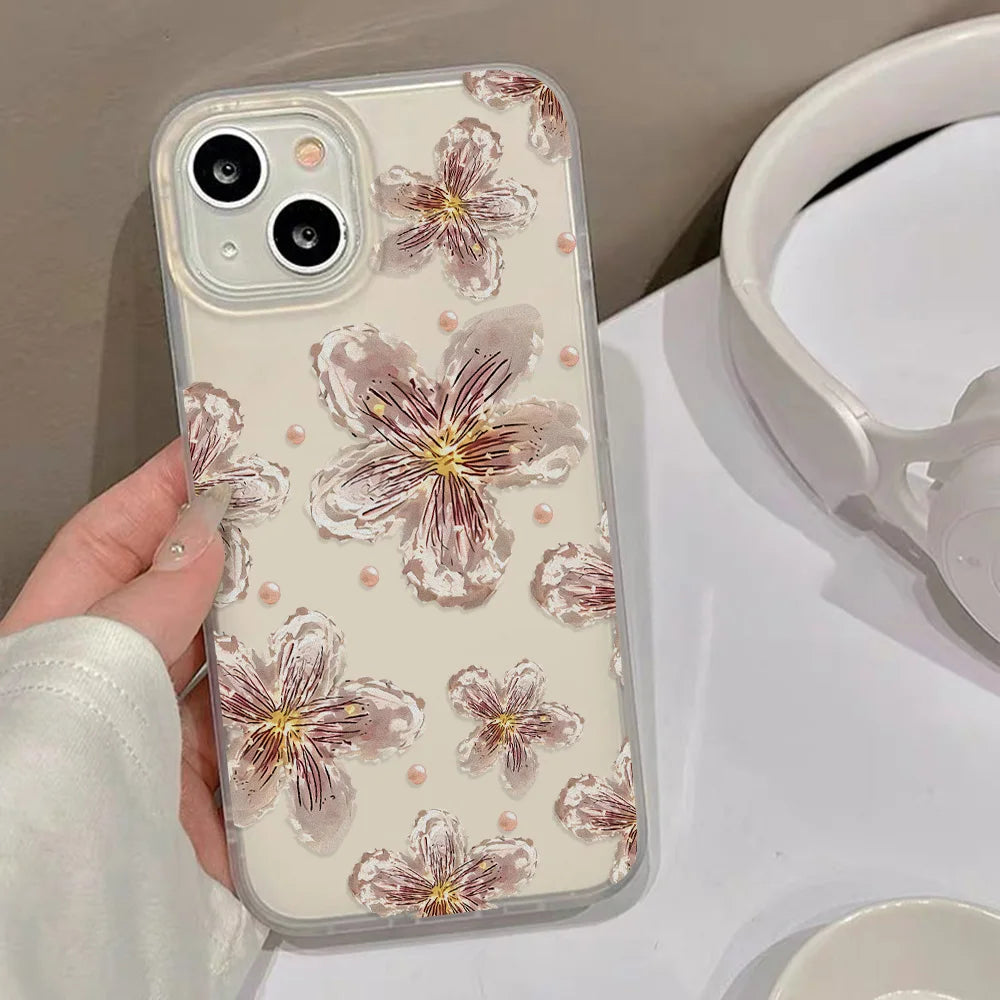 Matte Flower Clear Shockproof Silicone Case for iPhone 11–17 Pro Max Series