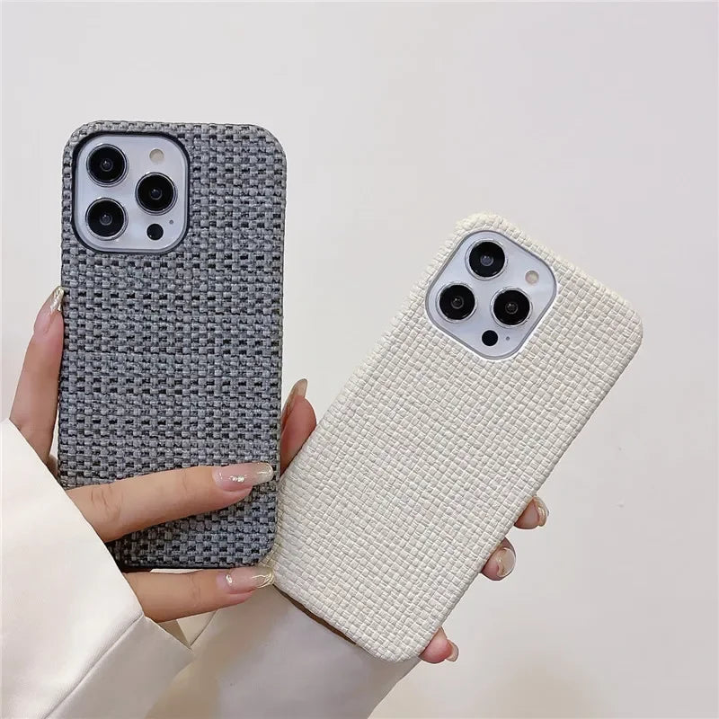 Luxury Braided Cloth Texture Silicone Shockproof Case for iPhone 11–16 Pro Max Plus