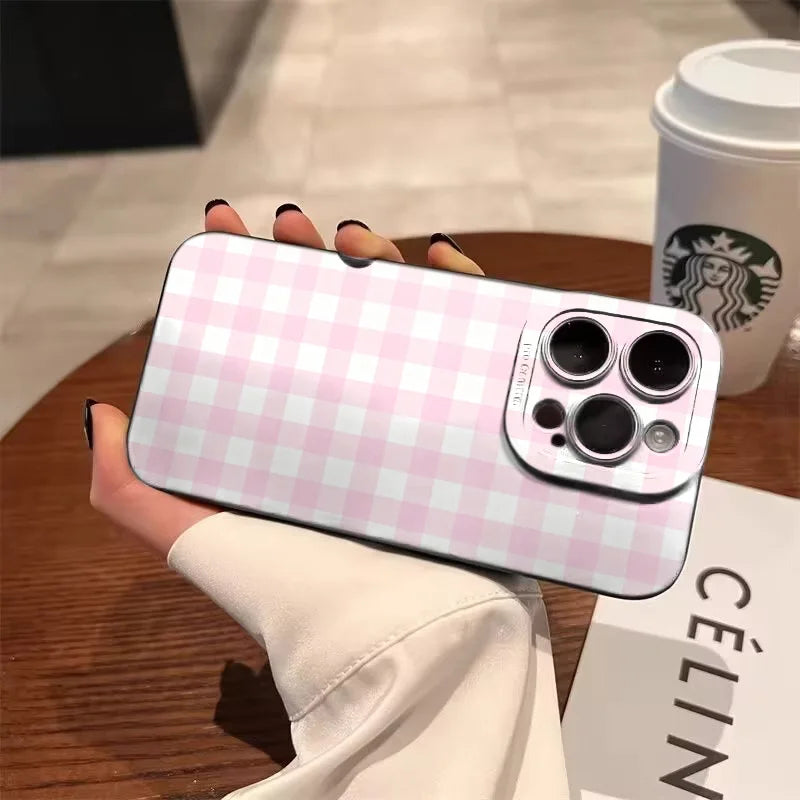 Fashion Pink Gingham Shockproof Silicone Case for iPhone 7–17 Pro Max Series