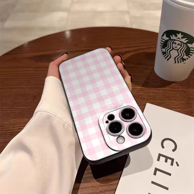 Fashion Pink Gingham Shockproof Silicone Case for iPhone 7–17 Pro Max Series