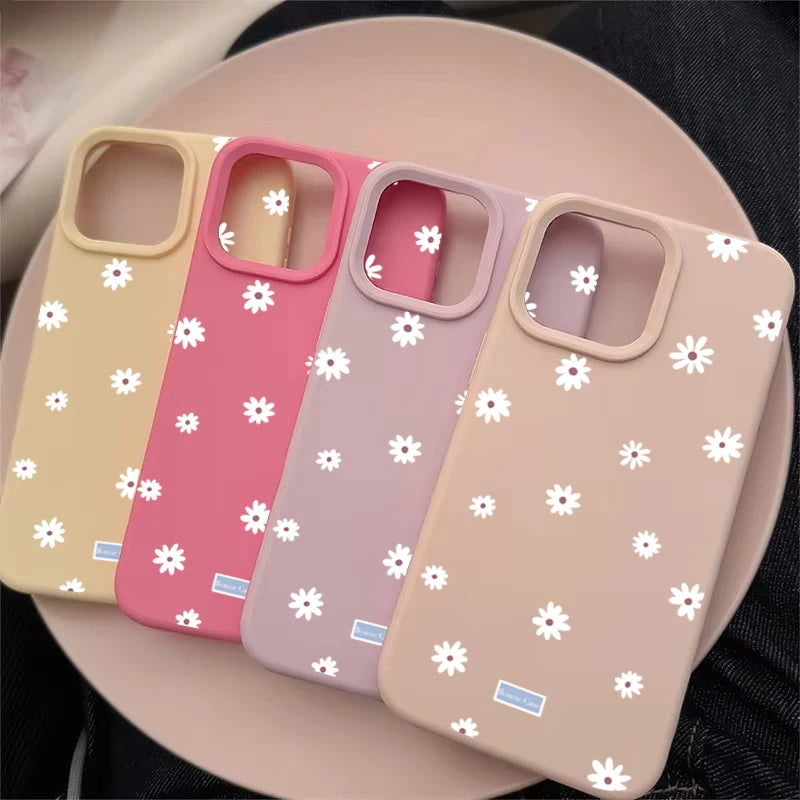 Cute Daisy Flower Shockproof Silicone Case for iPhone 11–17 Pro Max Series