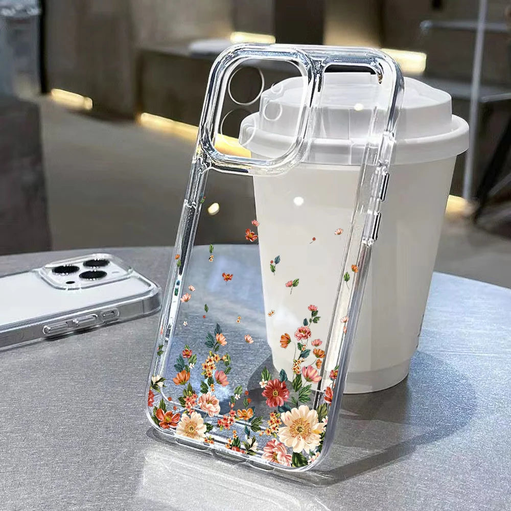 Flower Clear Shockproof Phone Case for iPhone 11–16 Pro Max Series