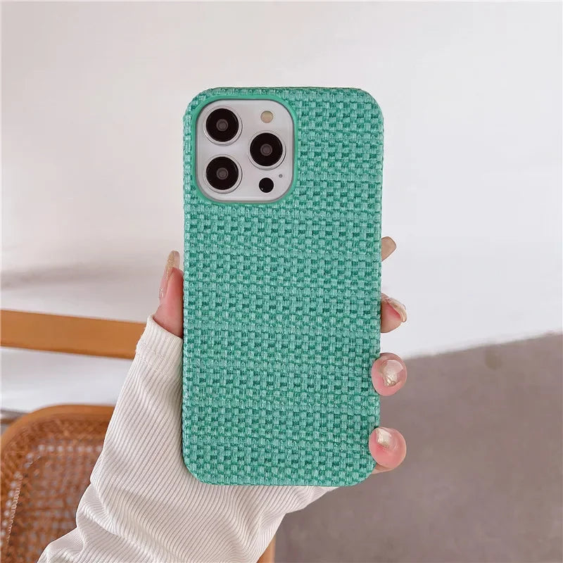 Luxury Braided Cloth Texture Silicone Shockproof Case for iPhone 11–16 Pro Max Plus
