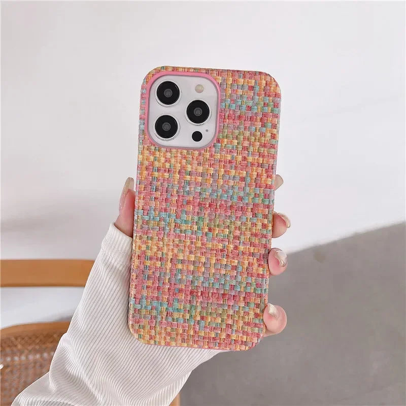 Luxury Braided Cloth Texture Silicone Shockproof Case for iPhone 11–16 Pro Max Plus
