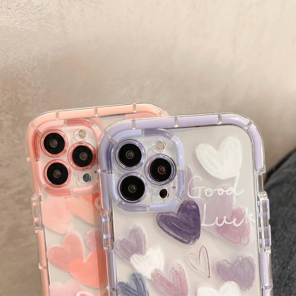Clear Love Heart Shockproof Silicone Case for iPhone 11–17 Pro Max Series