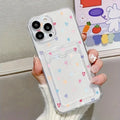 Colorful Heart Card Slot Phone Case for iPhone 7–17 Pro Max Series