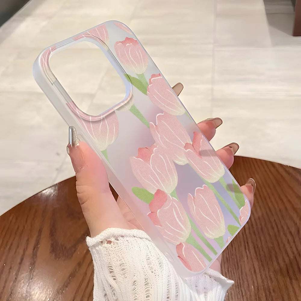 Matte Flower Clear Shockproof Silicone Case for iPhone 11–17 Pro Max Series
