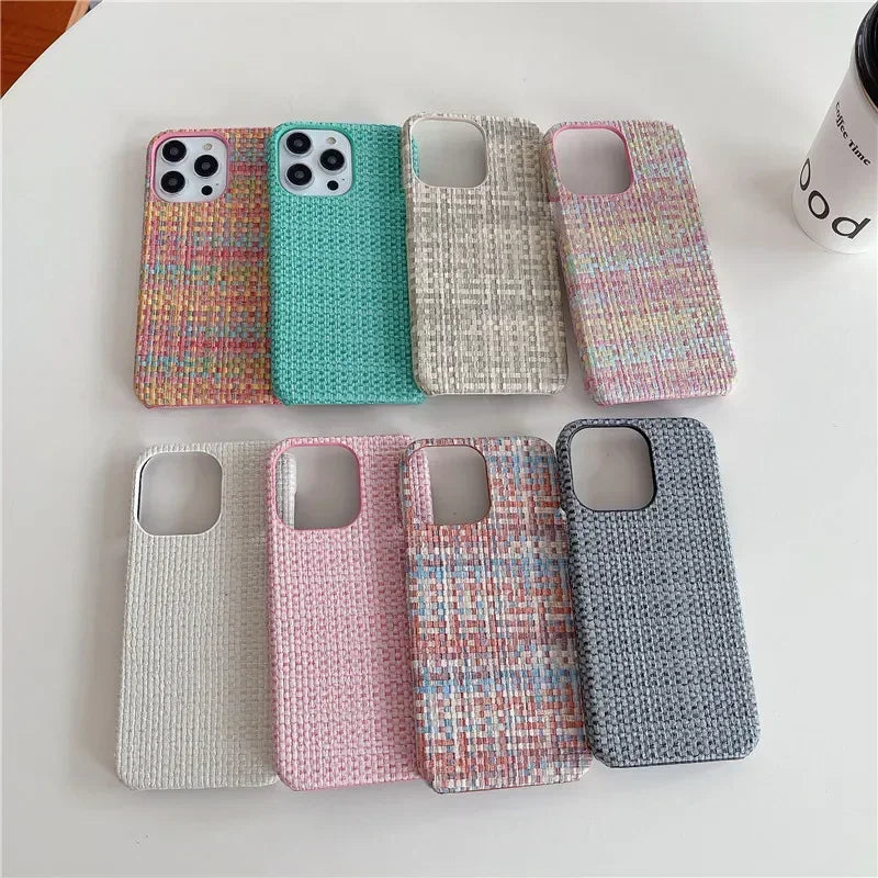 Luxury Braided Cloth Texture Silicone Shockproof Case for iPhone 11–16 Pro Max Plus