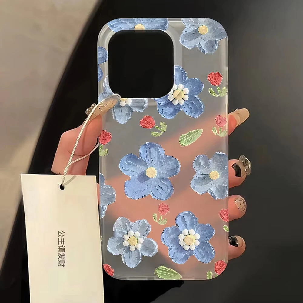Matte Flower Clear Shockproof Silicone Case for iPhone 11–17 Pro Max Series