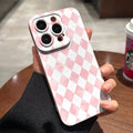 Fashion Pink Gingham Shockproof Silicone Case for iPhone 7–17 Pro Max Series